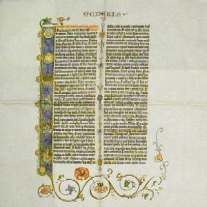 Die Gutenberg Serviette, ein Nachdruck der der Orginal ersten Seite der Gutenberg Bibel